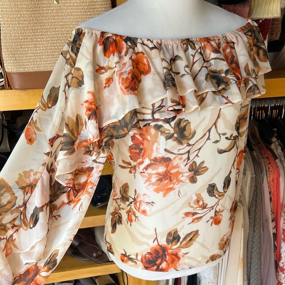 WHBM Floral Ruffle Blouse - Fall Colors M